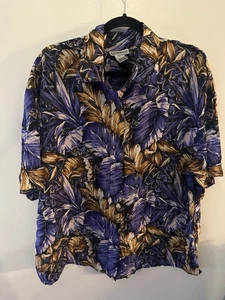 Vintage Adrian Jordan Seide Knopfleiste Bluse Kurzarm Größe 18/20 lila/braun - Bild 1 von 6