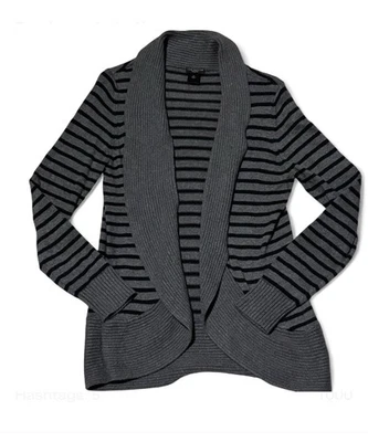 Cárdigan para mujer Ann Taylor Petite cuello chal rayas gris negro talla mediana Foto 1 de 4
