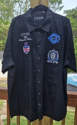 COOGI Australia Mens Button Up Shirt 4XL Short Sleeve Black Embroidered Crest  - Image 1 of 4
