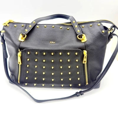 Bolso Cartera Ralph Lauren RLL De Colección Cuero Guijarro Negro Tachonado con Bolsa para el Polvo Foto 1 de 4