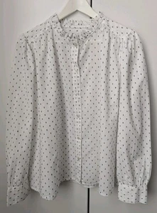 Blusa Top Damas M&S Algodón Blanco Lunares Talla 16 Manga Larga Abullonada - Imagen 1 de 5