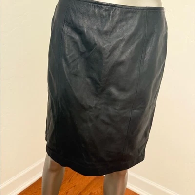 Apt. 9 Black Lambskin Leather Lined Knee Length Pencil Skirt Size 10 - Image 1 of 4