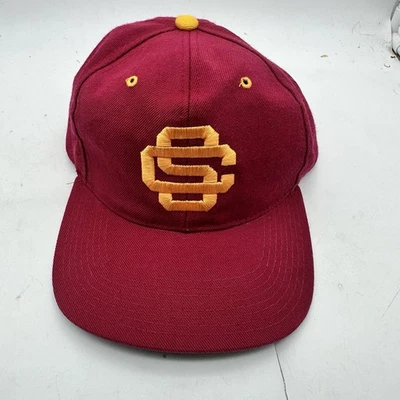 Vtg USC Trojans Hat Cap Snap Back Maroon Yellow NCAA New Era Pro Model 90s Wool - Image 1 of 4