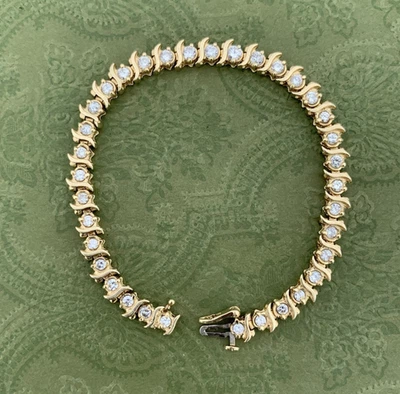 Brazalete de tenis de diamantes con eslabones en S de oro amarillo de 14K (7,5") 2,00 TCW - 13,4 gramos Foto 1 de 4