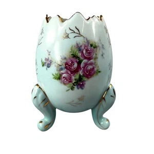 Vintage Inarco Japan E-116/M Hand-Painted Egg Vase Gold Trim Floral Design - Picture 1 of 24