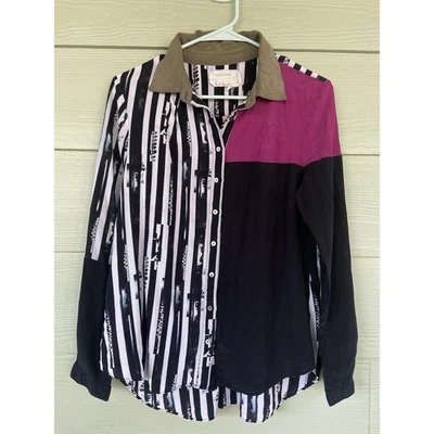 Artelier Nicole Miller носимый искусства полоски Colorblock шелковая рубашка блузка рубашка M - Изображение 1 из 4