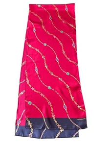 Liz Claiborne Red Silk Scarf With Gold Chain & Jewel Print Accents 56" x 11” - Picture 1 of 3