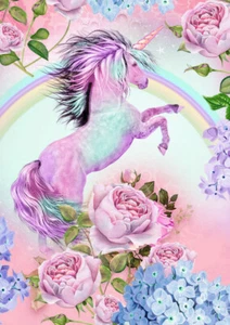 Póster de arte de pared de unicornio, estampado de unicornio talla A4, rosa, habitación para niñas, regalo sin enmarcar - Imagen 1 de 3