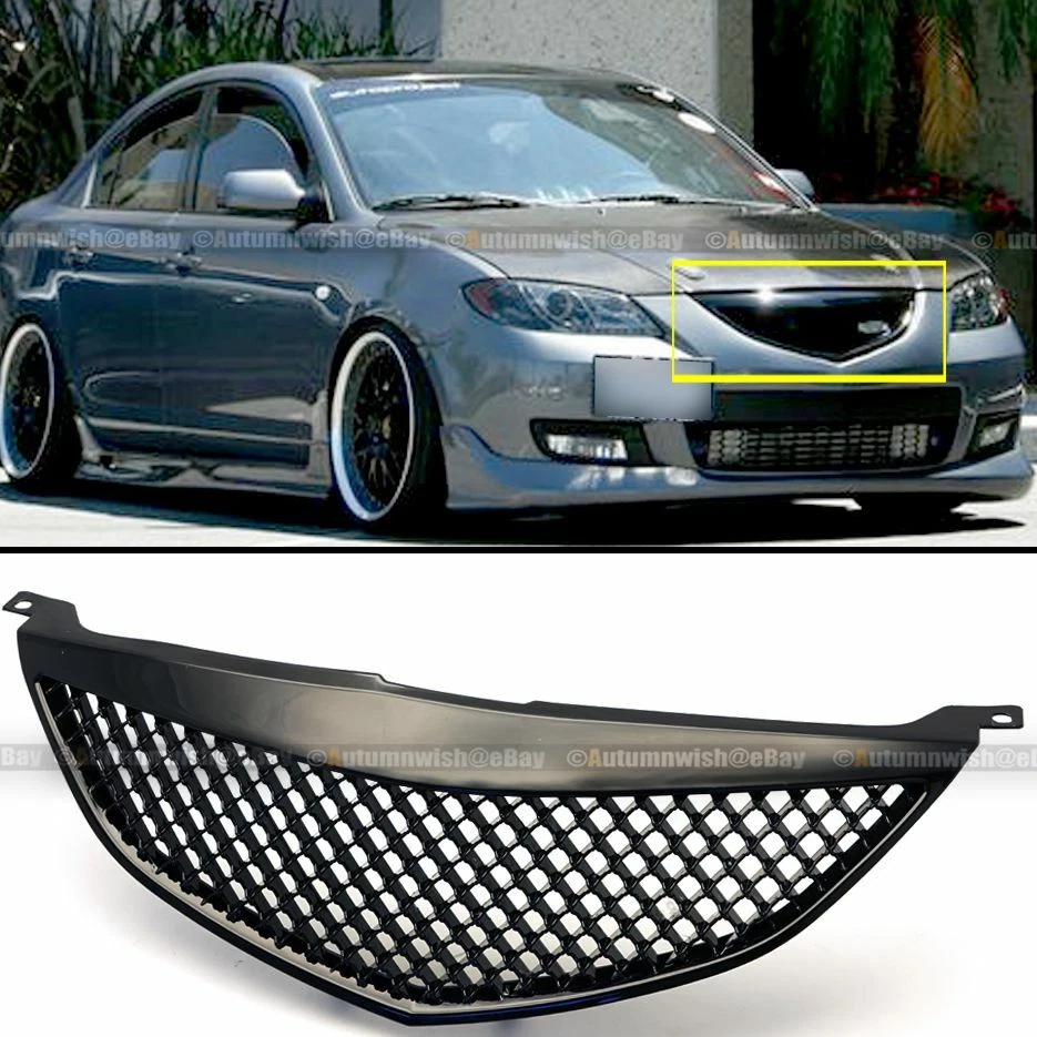 Fits 04-06 Mazda 3 Honeycomb Glossy Black Bumper Hood 3D Mesh Grill Grille - Image 1 of 1