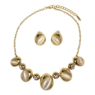 Juego de joyas colgantes geométricos ópalos de imitación cristales de diamantes de imitación chapados en oro de 16"-18" Foto 1 de 4