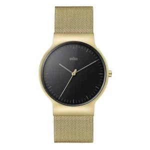 BN0211 Braun Gents Classic Slim Watch Black Dial and Gold Mesh Bracelet New - Picture 1 of 3