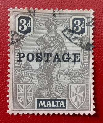 Sobreimpresión de franqueo de alegoría 3d de Malta Europa 1926 Mi 107 Scott 122 Yt 109 XF 4559 Foto 1 de 2
