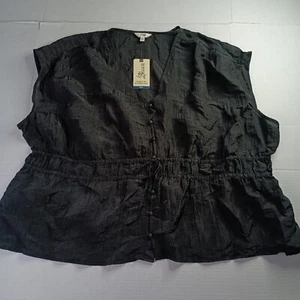 Terra & Sky Women's Plus 4X 28W-30W Blouse with Drawstring Waist Black Soot NWT - Picture 1 of 8