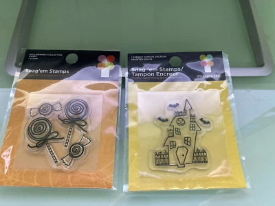 USADO - SELLOS TRANSPARENTES IMAGINISCE - Lote de 2 - Casa embrujada y dulces de Halloween Foto 1 de 4