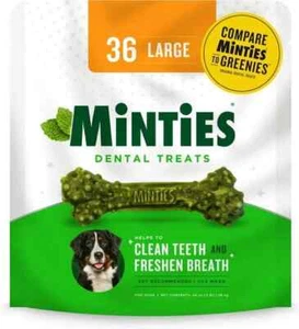 Minties Large Mint Flavored Dental Dog Treats 50+ lbs, 48-oz bag, 36 count - Picture 1 of 9