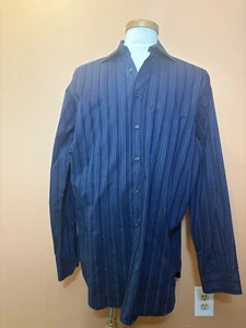 Etro Milano Blue Men’s Button Up Size 44 100% Cotton Button Up Striped - Picture 1 of 6