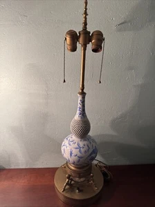 Vtg Herend Asian Chinois Double Gourd Fishnet Porcelain Table Lamp 27” Tall - Picture 1 of 14