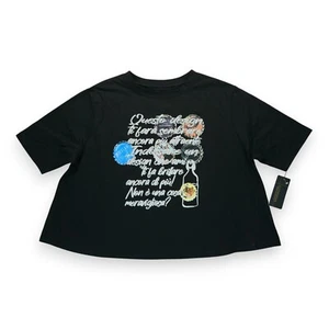 NWT Women's T-Shirt Textured Letters Black Short Sleeve Crew Neck Size M-L - Picture 1 of 5