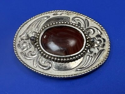 Centro de mesa de piedra cabujón de ágata cornalina en hebilla de cinturón color plata y blanco Foto 1 de 4