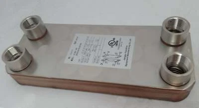 Intercambiador de calor de placas soldadas de agua a agua de 20 placas puertos FPT de 1" con soportes Foto 1 de 3