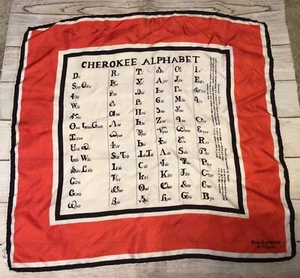 Vintage Scarf Frankie Welch Red Black Silk Cherokee Alphabet Scarf 29” x 30” - Picture 1 of 9