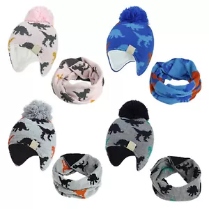 Niños Niñas Gorro Sombrero Dinosaurio Patrón Invierno Tejer Hilo Gorra con Bufanda - Imagen 1 de 9