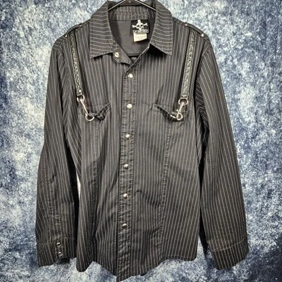 Vintage Lip Service Gray and White Pinstripe Long Sleeve Medium Shirt  - Image 1 of 4