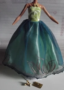 Barbie Green / Gold Lace Evening Gown Shoes & Purse Necklace (may be hand made) - Picture 1 of 15