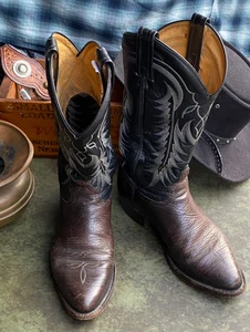 Bottes Tony Lama homme 9 EE bicolore éléphant cuir de vache en relief western - Photo 1/10
