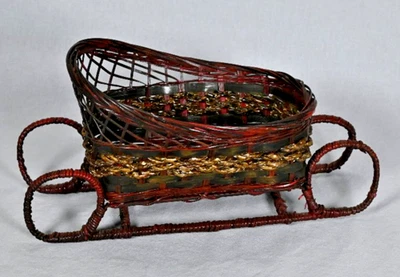 Vintage 1970s Wicker Sleigh Basket Christmas Holiday Decor - Image 1 of 4