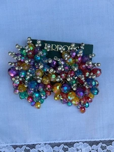 Vintage AB Beaded Cluster Earrings Clip-On Dramatic Large Statement - Picture 1 of 6