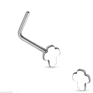 Nose L Bend Ring Cross 4mm Head 20 Gauge 1/4" Steel - Picture 1 of 3