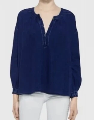 Top de mezclilla MIH para mujer M mediano lavado oscuro campesino boho look por capas túnica talla grande Foto 1 de 4