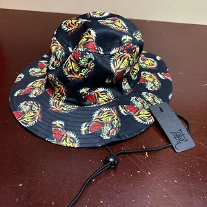 Ed Hardy Mens Black Tiger Print Adjustable Lightweight Bucket Hat One Size - Picture 1 of 4