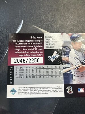 Cnu 1998 Upper Deck sPX Finite #93 Hideo Nomo Spectrum /2250 - Imagem 1 de 3