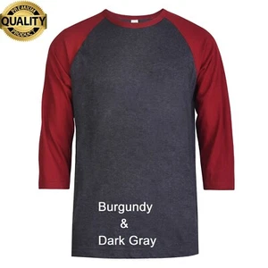 Herren Baseball T-Shirt 3/4 Ärmel Premium Baumwolle Raglan zweifarbig Jersey T-Shirt - Bild 1 von 2