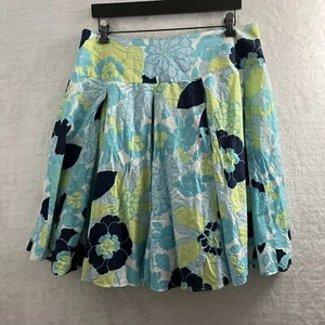 New York & Company Womans Skirt Blue 12 Floral Zip Cotton Knee Length - Picture 1 of 7