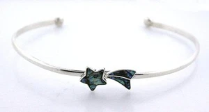 Shooting Star Abalone Inlay REAL Pure .925 Sterling Silver Cuff Bracelet EBS7719 - Picture 1 of 3