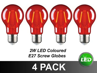 4 x RED 2W LED Coloured Party Festoon Light Globes Bulbs Lamps 240V E27 Screw - Image 1 of 2