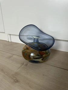 Vintage Vase handmade mundgeblasen abstrakt blau Türkis Retro Design - Bild 1 von 5