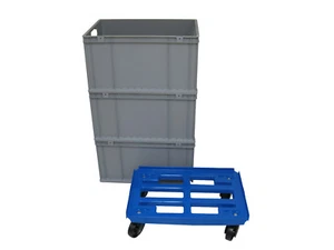 1 Transportroller mit blauen Gitter 60x40cm + 3 Eurokästen, TK300Kg PPS Räder - Bild 1 von 9