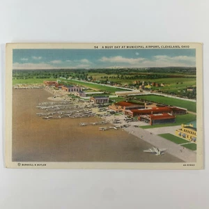 Postkarte Ohio Cleveland OH Municipal Airport 1940er Leinen unbesendet - Bild 1 von 2