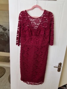Womens Wine Lined Lace Dress, M&S, Size 16, VG Con - Picture 1 of 3