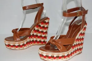 36.5/6.5❤️ Sergio Rossi Crochet &Leather Platform Wedges High Heels Sandals - Picture 1 of 14
