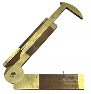 Antiker STEPHENS & CO. Messschieber Lineal No 100 #100 Messing & Buchsbaum RAR Vintage - Bild 1 von 9