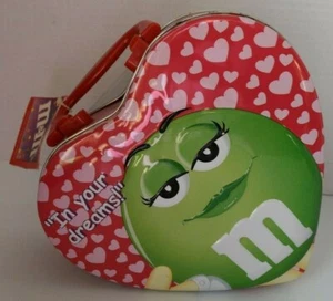 2001 VANENTINES DAY HEART TIN GREEN M&M & RED M&M HEART SHAPED NEW *SEALED* #2 - Picture 1 of 7