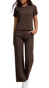 Women's 2 Piece Activewear Set with Slim O Neck Short Sleeve Tops & Elastic W... - Picture 1 of 5