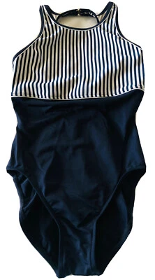 Vtg Cole California 1-Pc Swimwear Women’s 14 Blue White Stripes Beach Nautical - Image 1 of 4