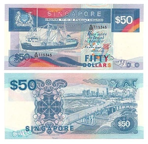 Singapur 50 $ Dollar Schiff 1. Serie 1987 - Gem UNC hellblau Sorte - Bild 1 von 1