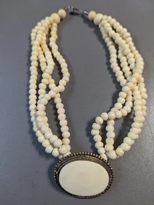 VINTAGE Hand Carved Bovine Bone Bead Necklace 18" Tribal - Picture 1 of 8